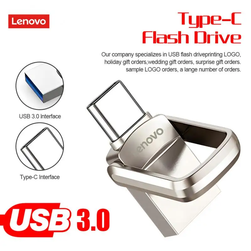 Lenovo Metal U Disk 2TB Portable Pen Drive 1TB High Speed USB 3.0 Type-C Interface Waterproof 1TB 512GB Memoria Usb Flash Disk