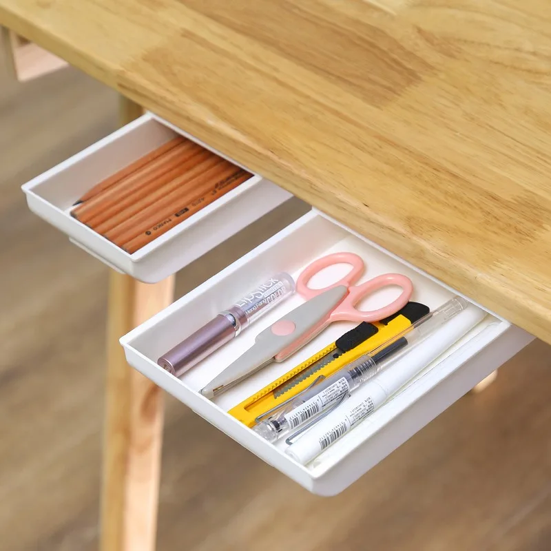 Under Desk Storage Box Invisible Drawer Bottom Paste Type Finishing Dtudent Dormitory Desktop Creative Dtationery