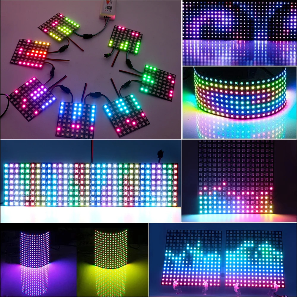 WS2812B SMD5050 RGB لوحة LED Direcalizar بشكل فردي لوز مرن رقمي 8x8 8x32 Modulo de Pixeles Pantalla Matriz DC12V