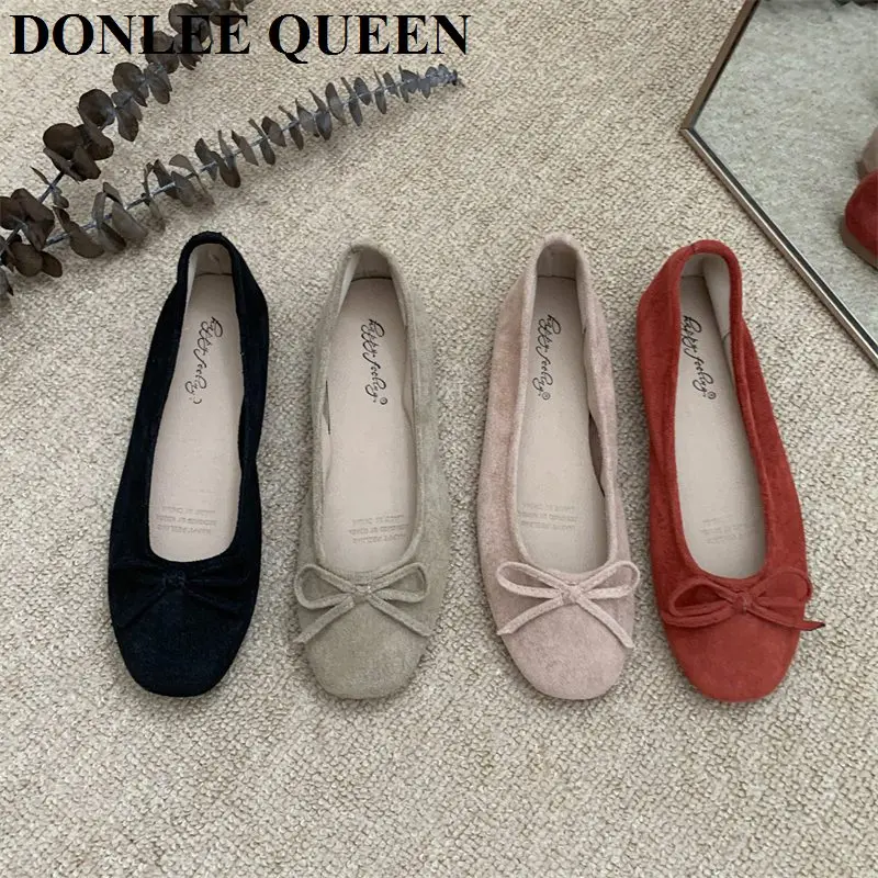 New Brand Flats Ballet Women Shoes Classic Round Toe Flat Ballerina Female Bow Casual Slip On Loafer Soft Moccasin Fashion Mujer