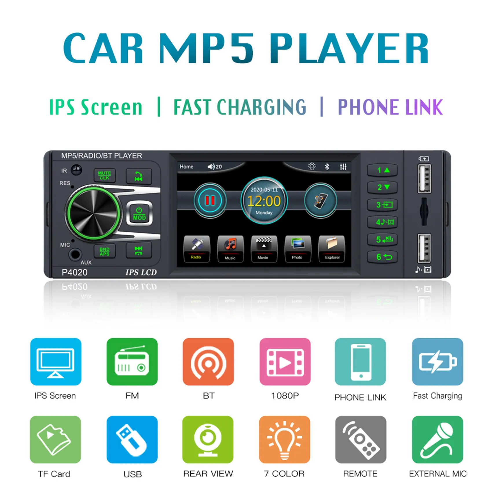 1 DIN Car Radio Multimedia Video Player Single 1 DIN Auto Stereo Aux TF USB Head Unit with IPS Touchscreen