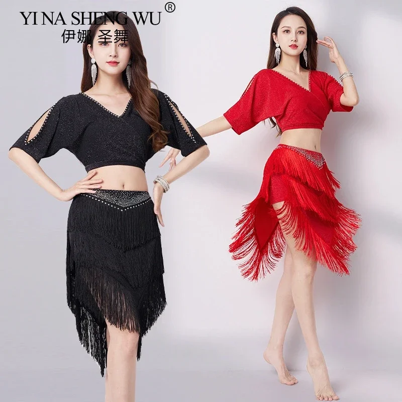 

Belly Dance Costumes Suit New Style High End Sexy V-neck Tassel Skirt Set Latin Dance Practice Performance Top and Skirt Set