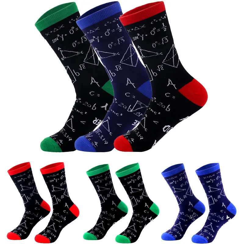 2024 New European and American Cross border Colorful Trendy Socks, High Tube Cotton Socks, Mathematics Series, Leisure Sports Tr