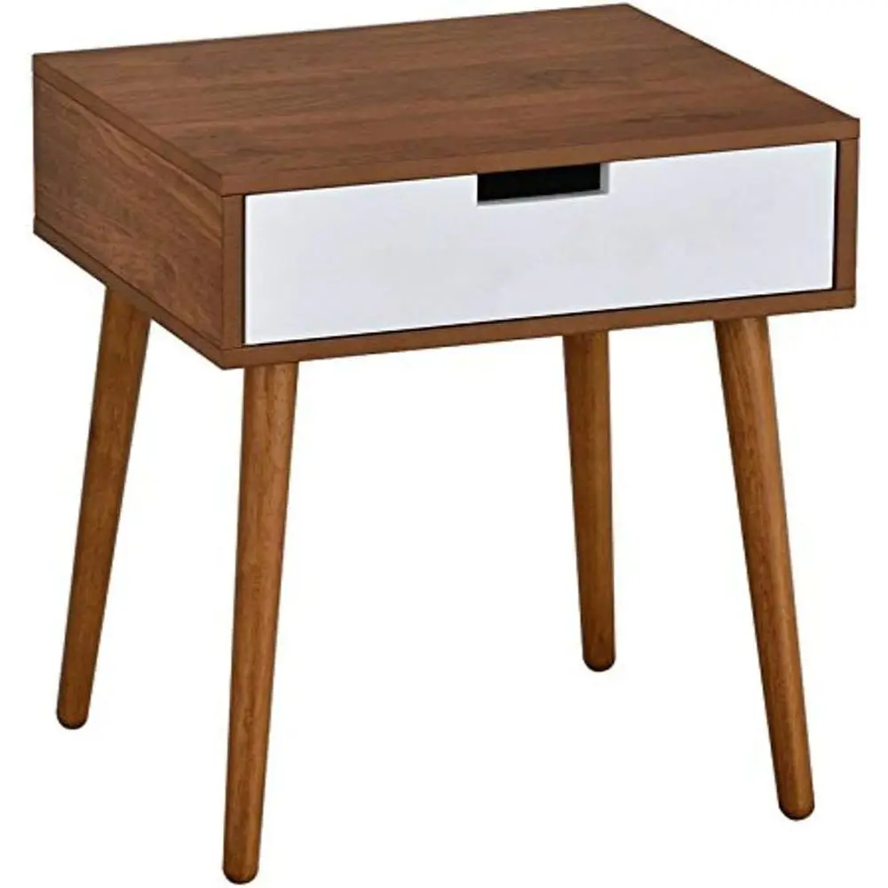 

Прикроватная тумбочка в стиле Mid-Century Modern из орехового дерева и белого цвета, высота 22,5 дюйма
