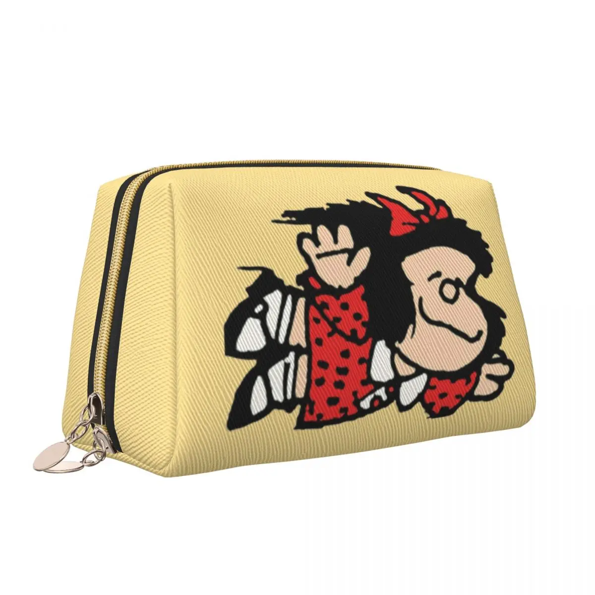 

Fashion Women Leather Cosmetic Bags Mafalda Love Is In The Air Makeup Bag Funny Manga Large Capacity Zipper Toiletry Case