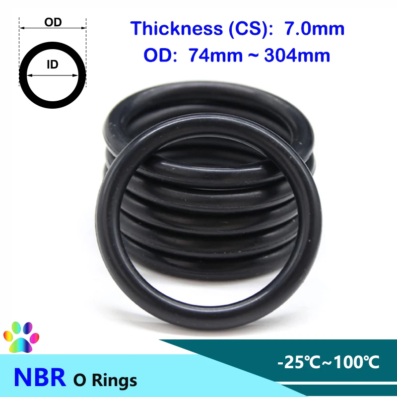 

5Pcs Black NBR O Ring Seal Gaskets Thickness CS 7.0mm OD 74~304mm Nitrile Butadiene Rubber Spacer Oil Resistant Sealing Washer