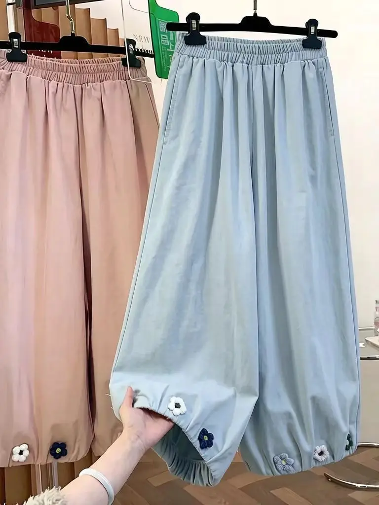 

Sweet Floral High Waist Drapey Wide Leg Pants Women's 2026 Summer New Slimming Nine Points Casual Bloom Pants Casual Style