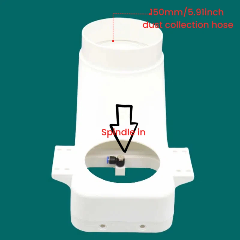 Copertura antipolvere per mandrino ATC da 9KW 4 lati Soffio d'aria Connettore da 110 mm Tubo antipolvere da 150 mm Cilindro d'aria Attaccato Piede antipolvere per mandrino ATC