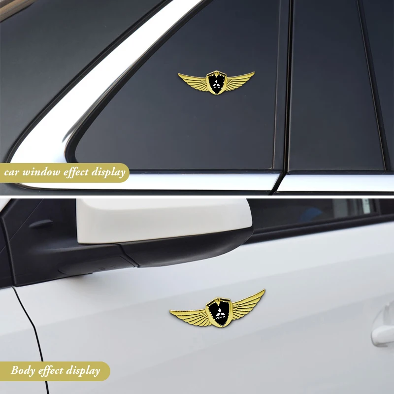 3D Metal Wings Emblem Car Side Mark Window Trunk Sticker Decal For Mitsubishi Lancer 9 10 Asx Outlander 3 Pajero Sport L200