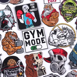 GYM MODE Embroidery Patch Iron On Patches For Clothing Thermoadhesive Patches For Jackets Clothes DIY Punk Animal Fusible Patch