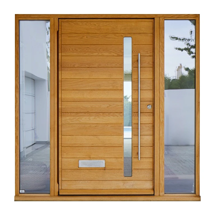 Prettywood Glass Inserted Pivot Hinge Modern Design Exterior Wooden Main Entrance Front Door For House