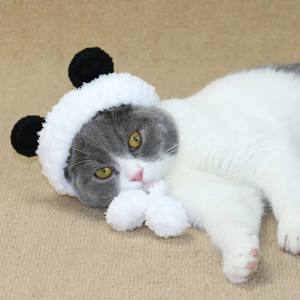 

Handmade Pet Snood Keeps Warm Protects Ears Neck Cat Panda Hat Dog Headdress Headband Panda Shaped Pet Costume