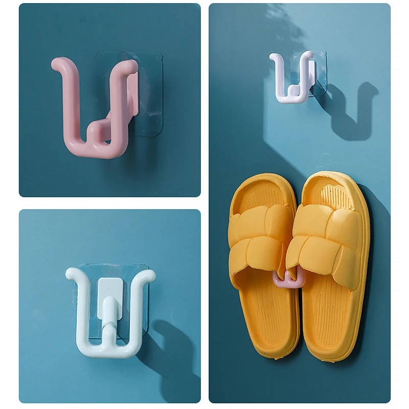 3Pcs Bathroom Slipper Shelf Self-adhesive No Punching Wall Mounted One Piece Shoe Rack Space Saving Shelf Bathroom Hanging