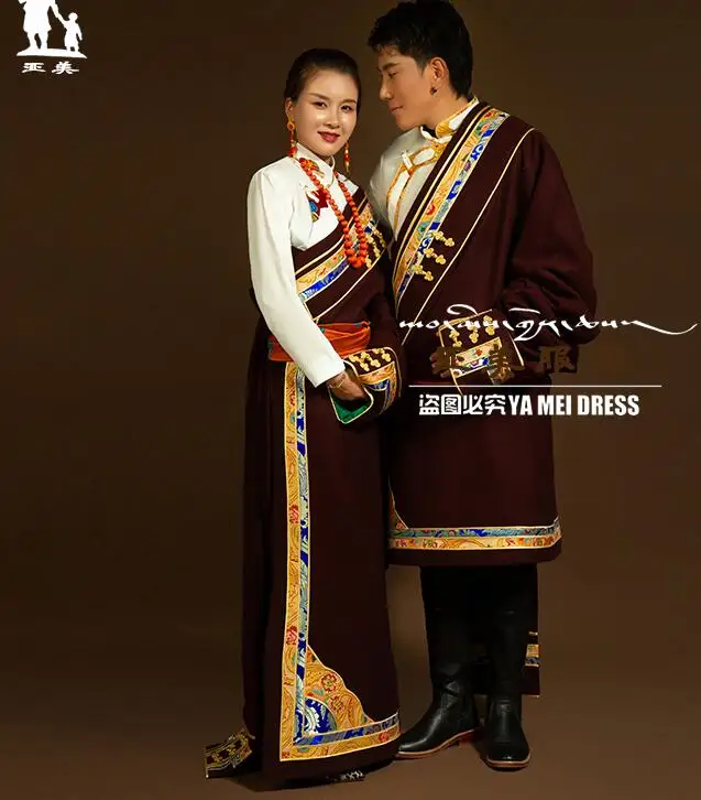 

Chinese Xizang Tibetan Traditional Clothing Women Long Robe Folk Vintage Thinck