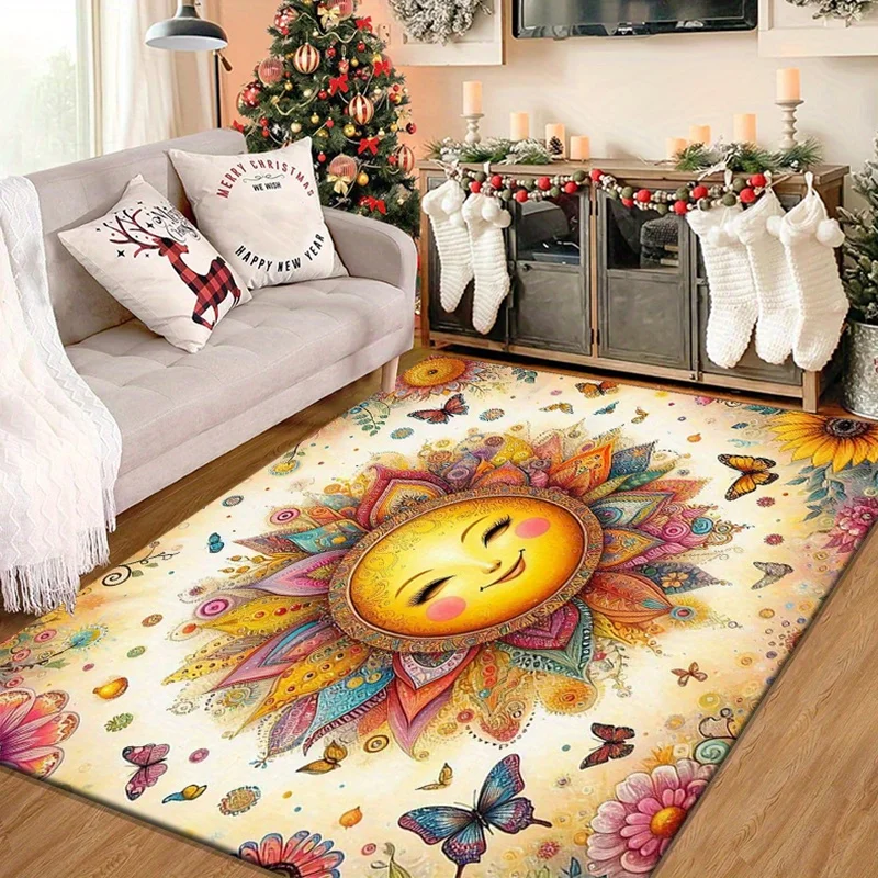 

Улыбающийся ковер с подсолнухом для ярких живых помещений Коврики с цветочным рисунком | Happy Home Decor Ideas Противоскользящий ковер можно стирать в машине.