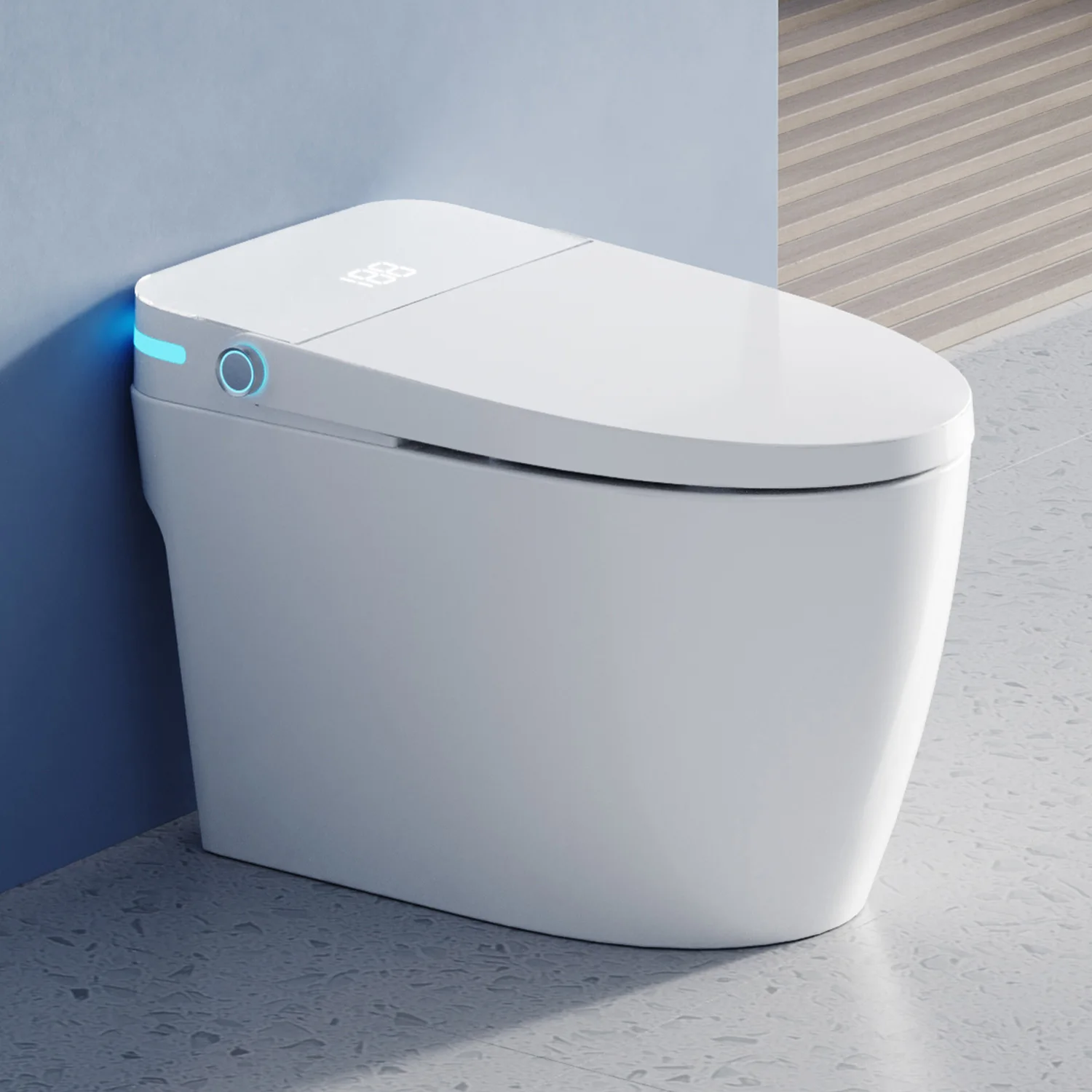 High-end Elongated Shape Smart Toilet USA Style Facility Reduce Flush Toilet for Home Smart Toilet with Voice Control