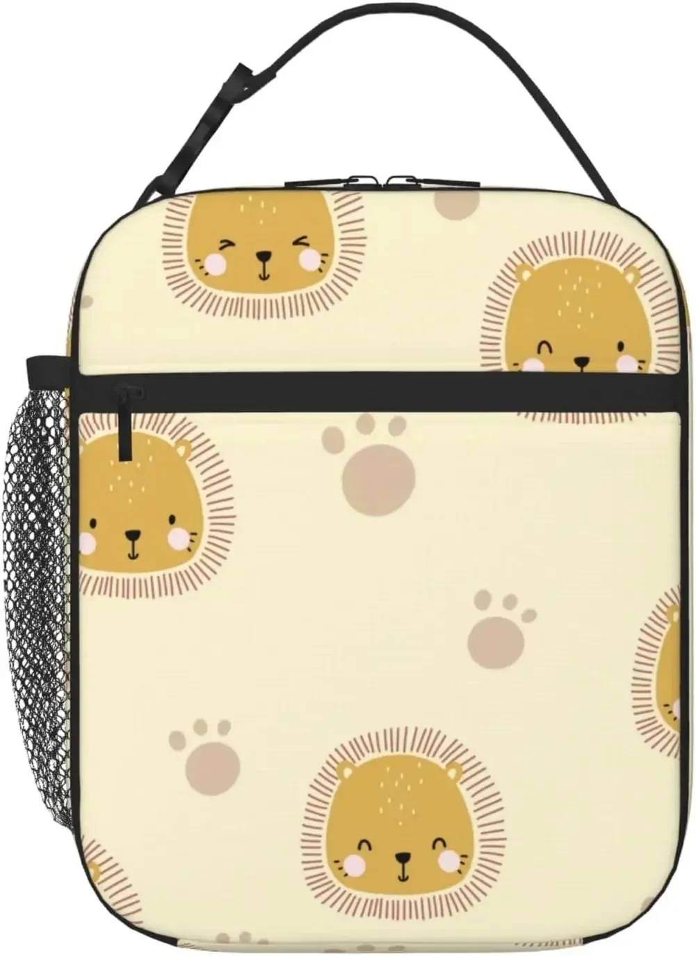 

Cute Lion Print Lunch Box Insulated Lunch Bag Women Men Reusable Portable Lunchbox with Side Pocket for Office Work Picnic