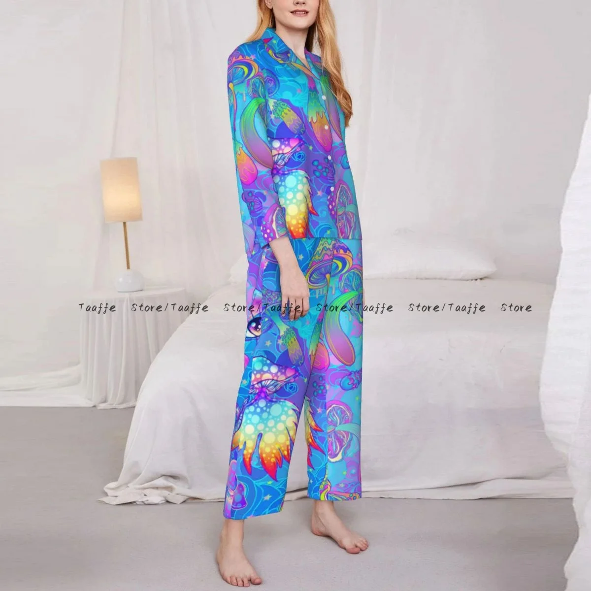 Spring and Autumn Pajama Set Women's Long Sleeve Pants Two Piece Magic Mushrooms Psychedelic Home Furnishing Set