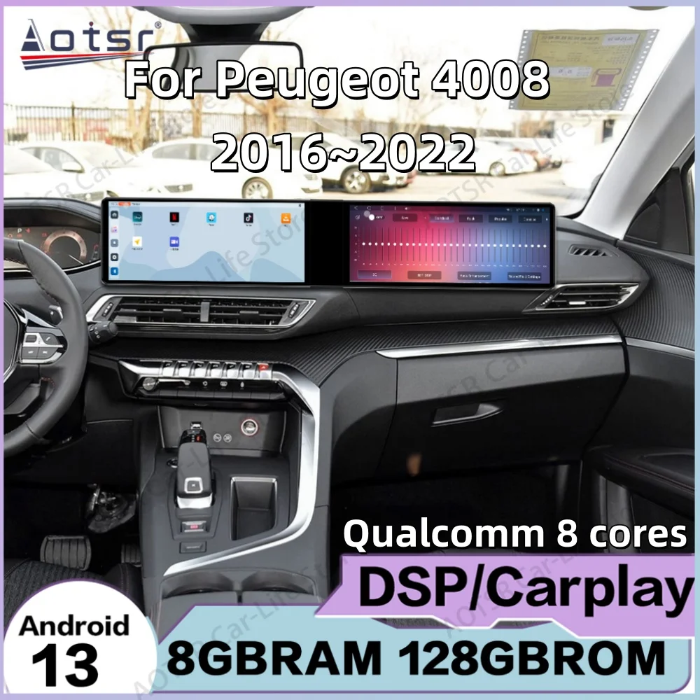 

Двухэкранный мультимедийный проигрыватель для Peugeot 4008 2016~2022, Android 13, автомобильная магнитола, GPS-навигация, видеоприемник, IPS-дисплей, головное устройство