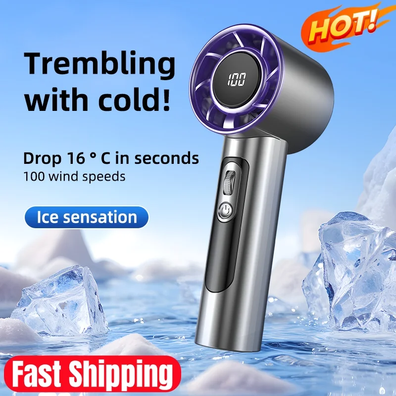 

Handheld Portable Fan 100 Wind Speeds Adjustable Usb Charging Mini Outdoor Portable Turbo Long-lasting High Speed Fan New