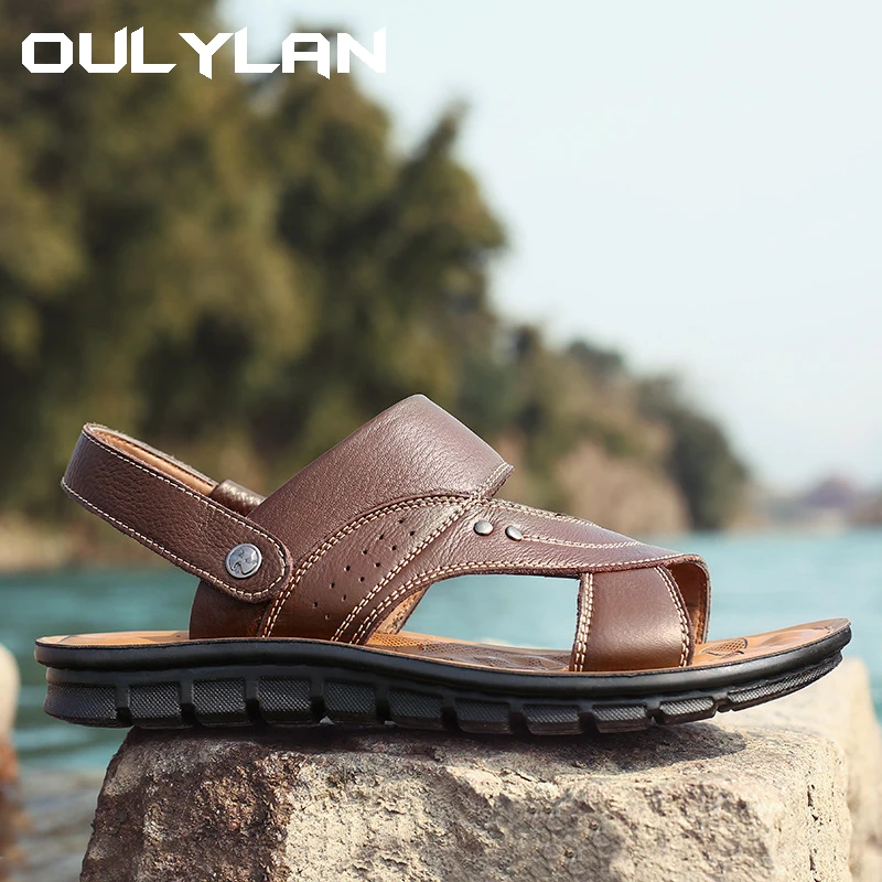 Sandalias de cuero para hombre adulto, Chanclas de playa, zapatos de marca Original, tendencia, cómodas, verano, 2024