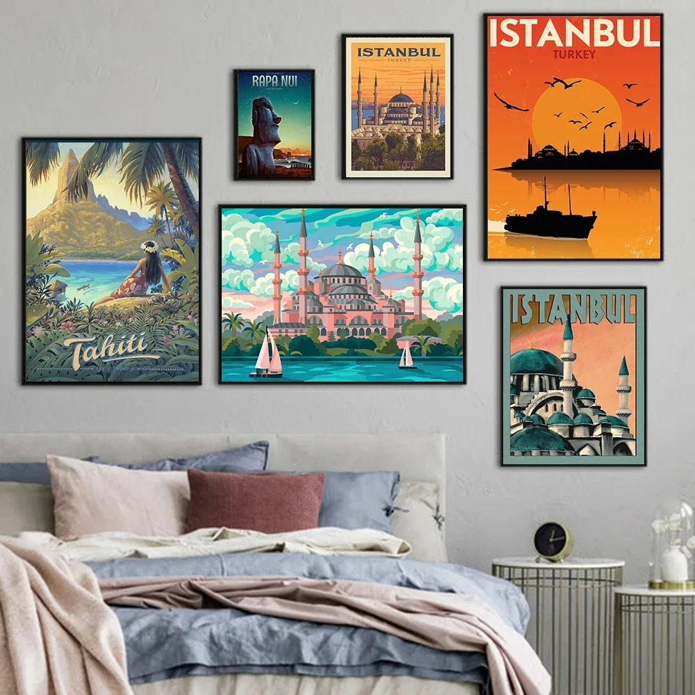 Venice Hawaii Tahiti Easter Island Istanbul Canvas Printing Tourist City Romantic Landscape Canvas Painting Home Wall Art Decor