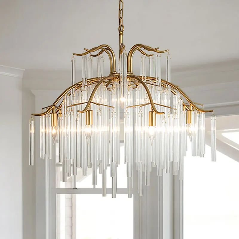 

European Luxury Crystal Chandelier for Villa Restaurant Bedroom Lamps American Led Copper Dining Room Living Room Pendant Lights