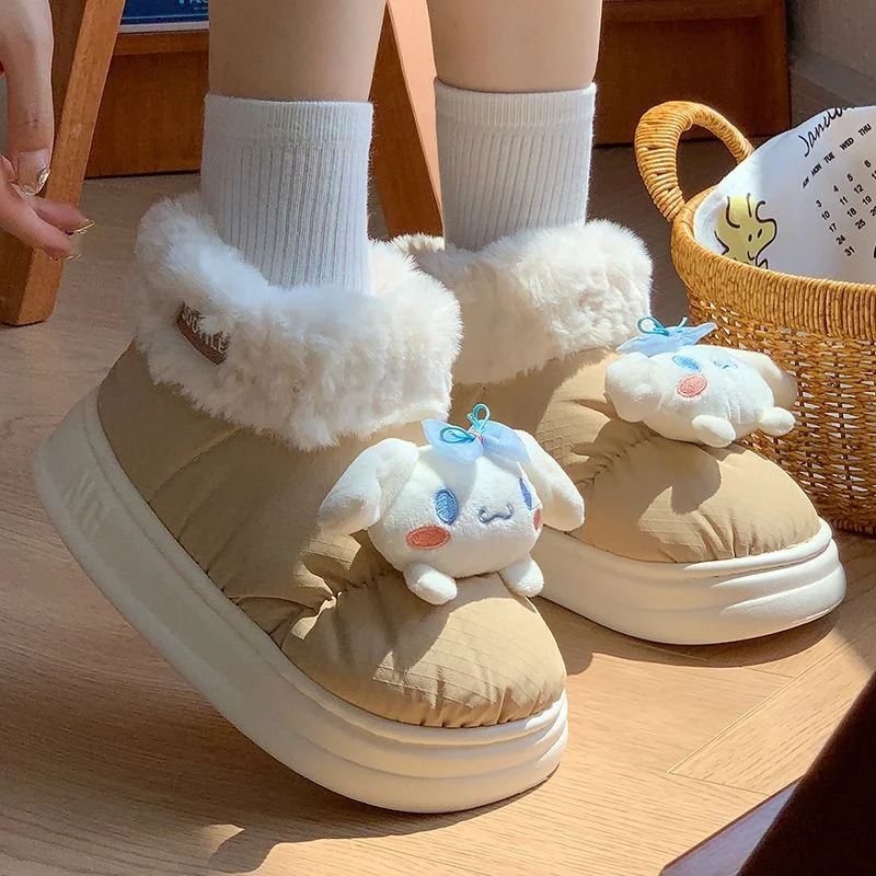 Sanrio winter melody cute warm home women's shoes big-eared dog cartoon non-slip velvet outdoor wear high-top cotton slippers