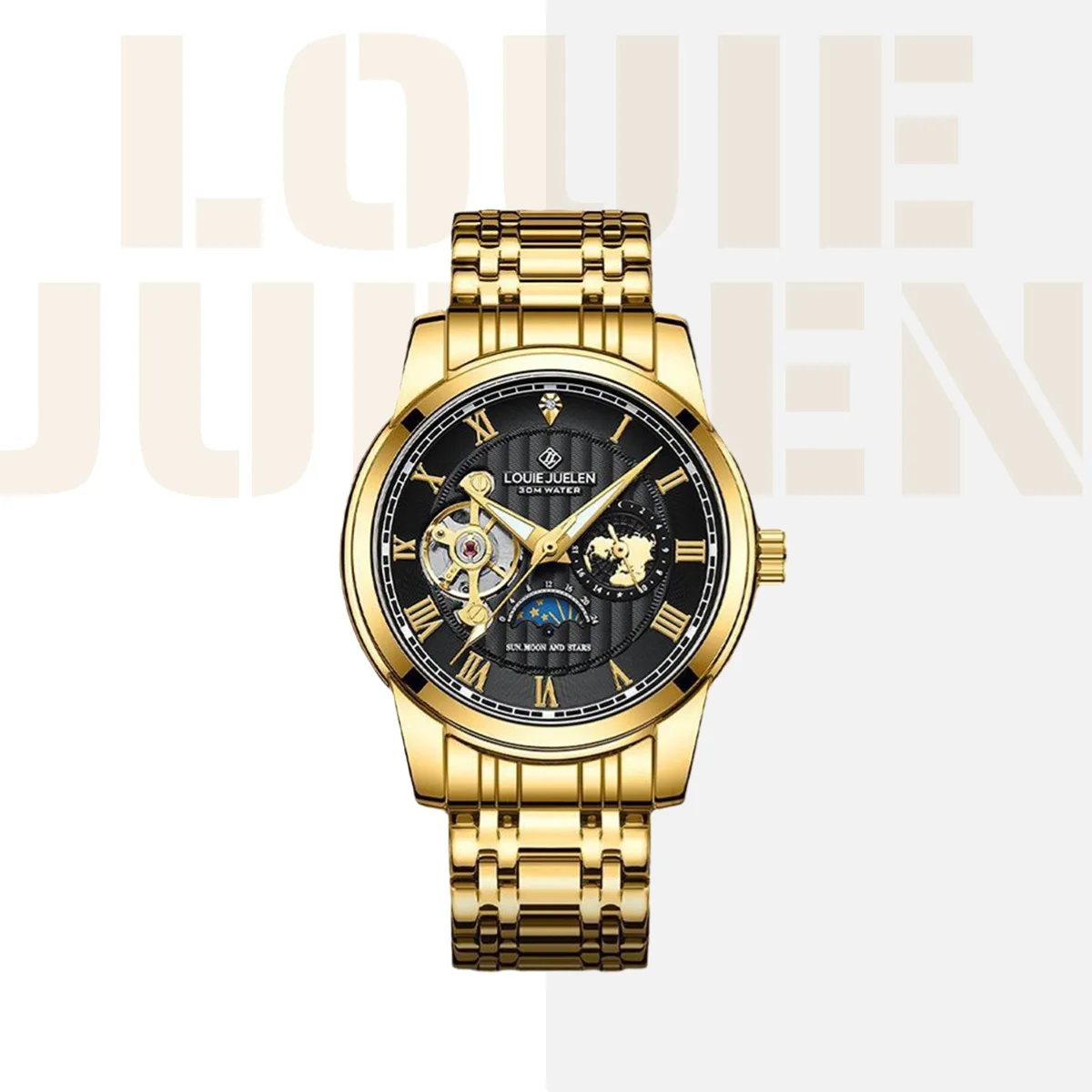 

LOUIE JUELEN Mechanical watch Hollow automatic men's mechanical watch waterproof steel belt watch