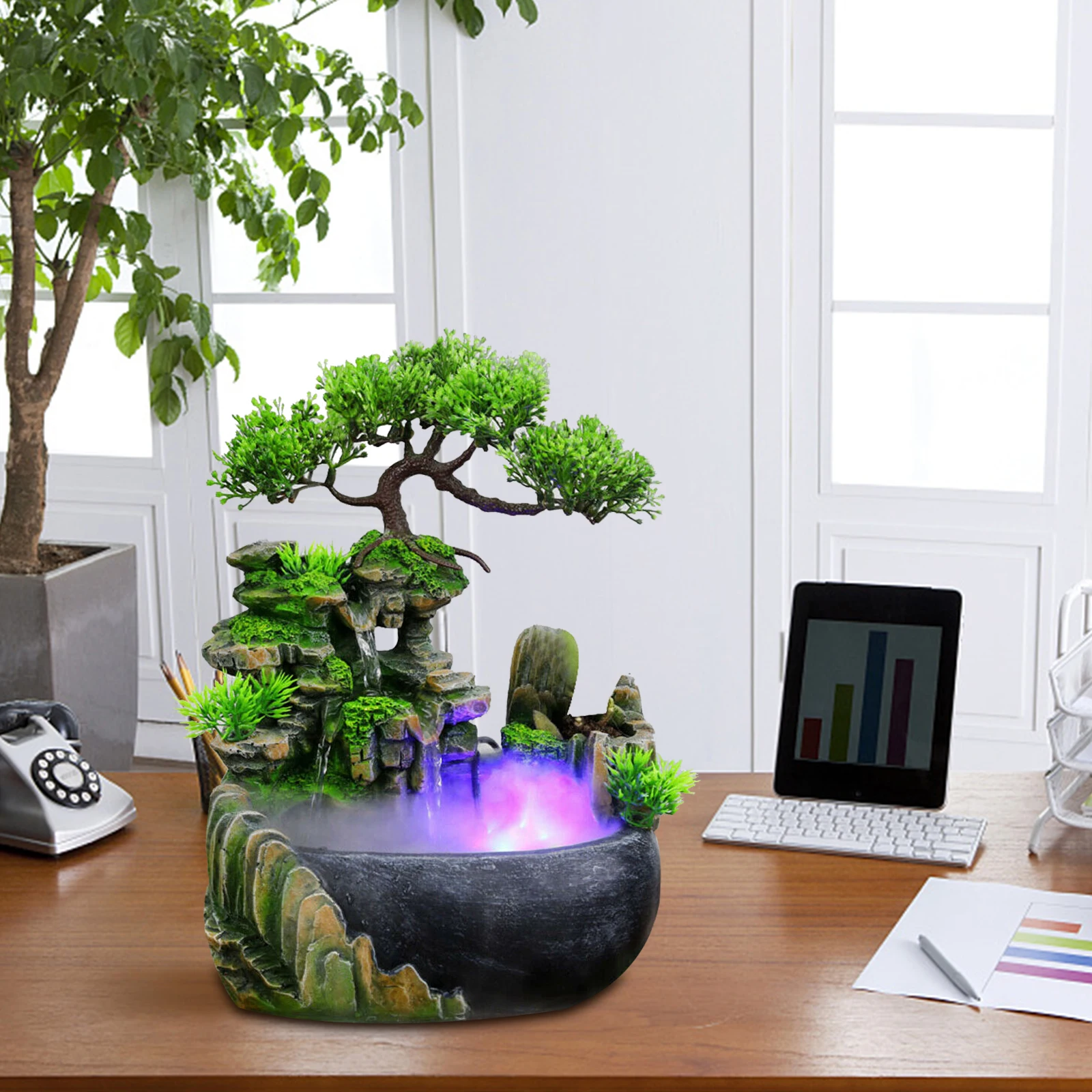 

Atomizing Rockery Water Fountain Desktop Chinese Fengshui LED Lamp Waterfall