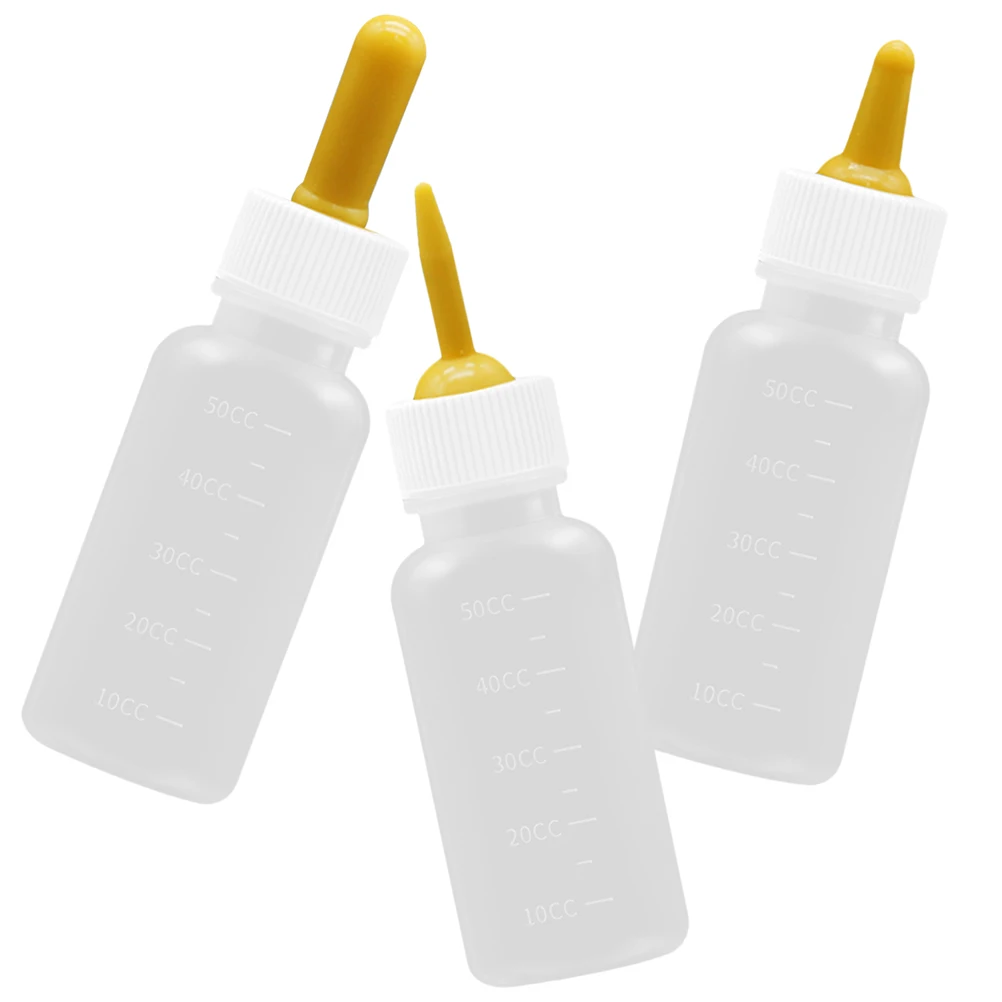 

3pcs Pet Bottles 50ml Yellow Nipples White Caps Silicone Feeding for Puppies Kittens Hamsters Rabbits Small Pets Nursing Tools