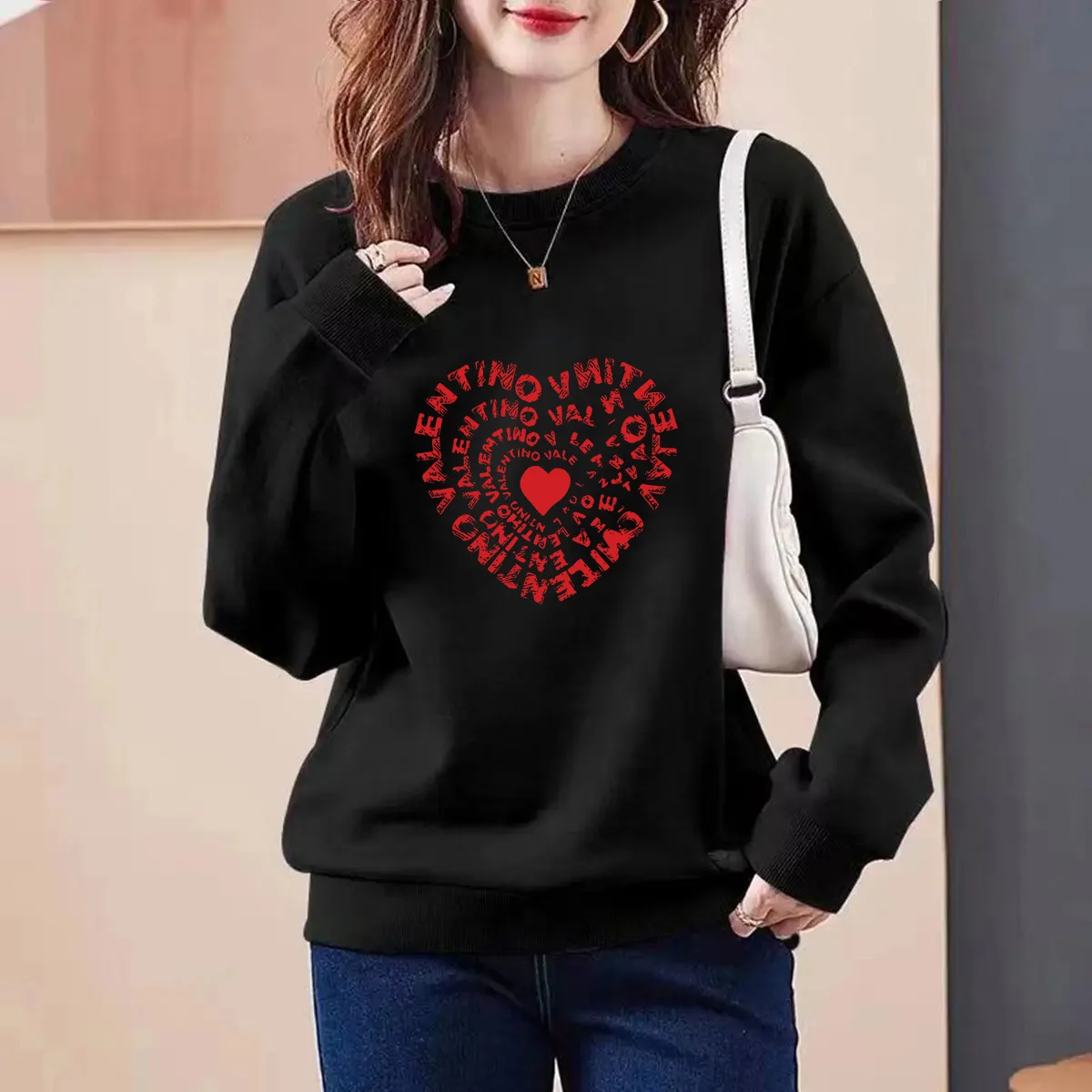 Women Clothing Chic Printed Hoodies O-neck Long Sleeve Pure Cotton Loose Pullovers Autumn Winter New Vintage Sweatshirts Tops