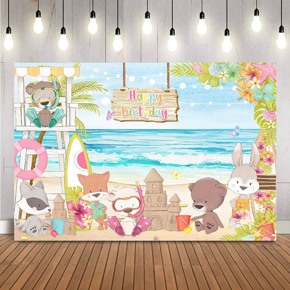 

Summer Beach Birthday Background Animals Tropical Diving Theme Photo Booth Backdrop Summer Customize Birthday Party Decoration