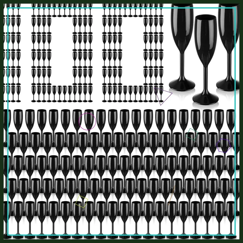 

100 Pcs Unbreakable Plastic Champagne Flutes, 6 oz Black Acrylic Wine Glasses for Wedding Party Christmas