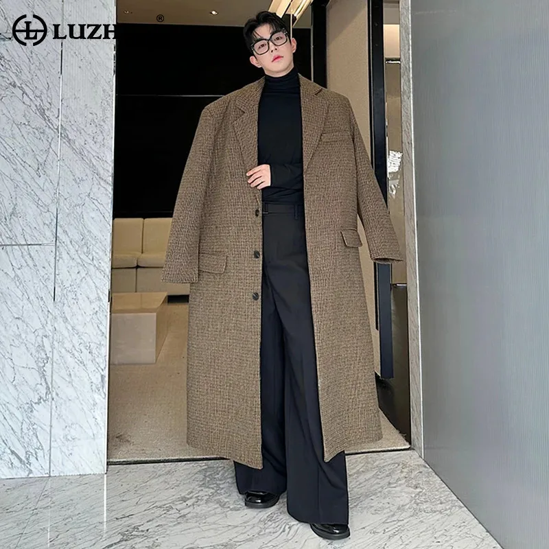 

LUZHEN Autumn Winter Fashion Split Woolen Windbreaker Coat Simplicity Elegance Luxury Trendy Thick Thermal New Men Trench LZ5990