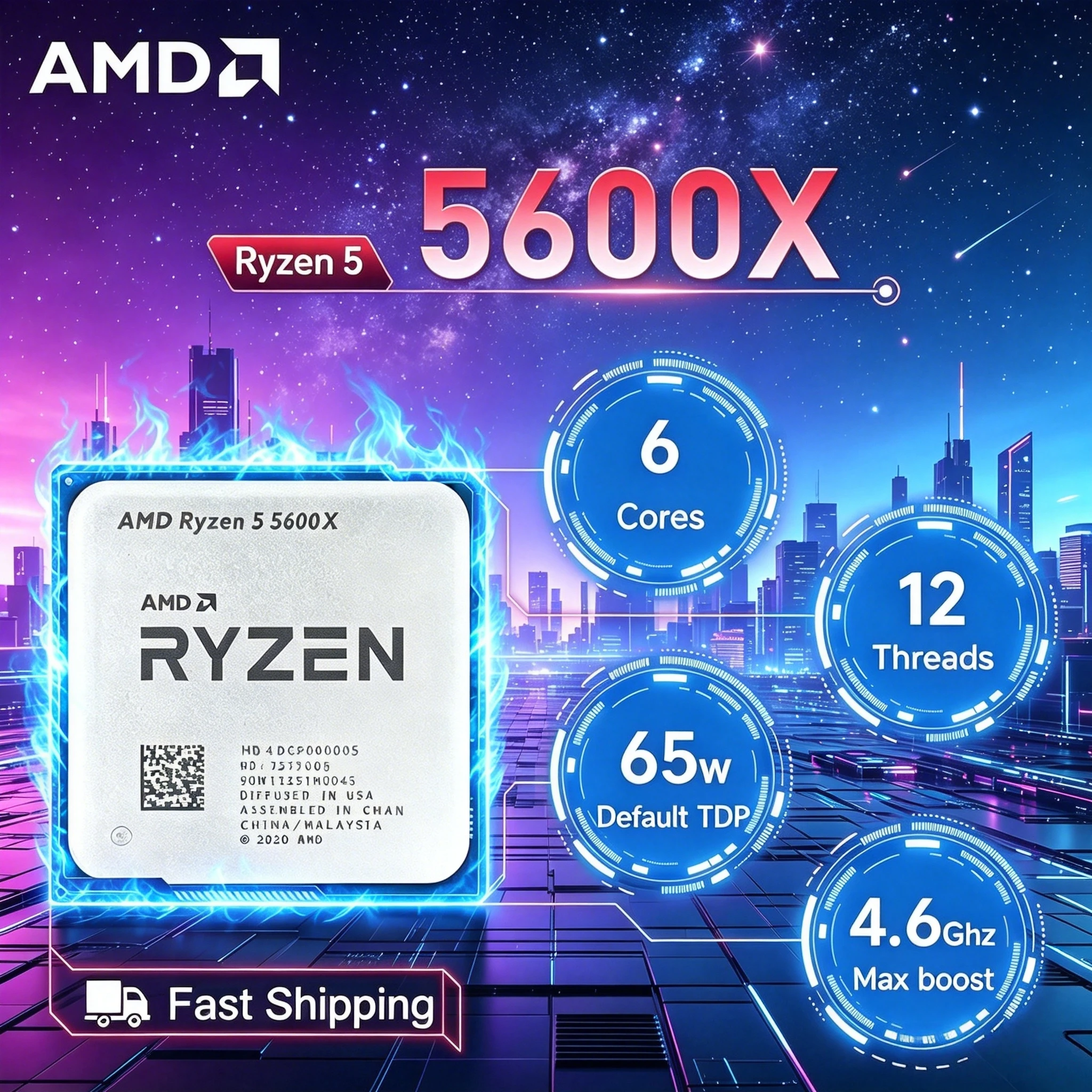 AMD Ryzen 5 5600X 6-Core 12-Thread Zen 3 CPU 4.6GHz Boost 32