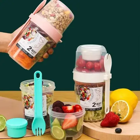 Taşınabilir Yoğurt, Tahıl, Yulaf Ezmesi Atıştırmalıkları, Parfe Kapları, Taşınabilir Kahvaltı Bardağı, Salata Kapları, Salata Sosu Kapları, Kapaklı Çatal