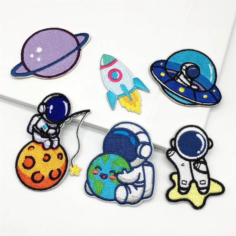 6pcs/lot Cartoon Astronaut Patches on Clothes Sticker Self-adhesive Stripes for Clothing Embroidery patch Appliques Rocket Badge