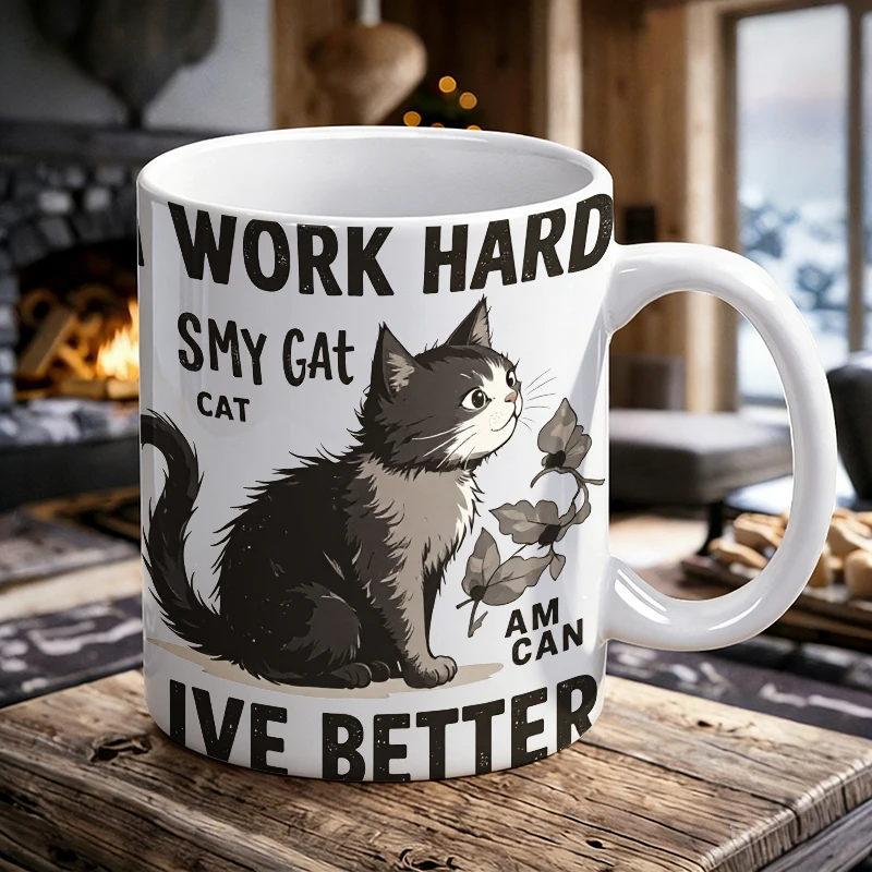 

1PCS Fun Cat Quotes Ceramic Mug with Handle, Creative Coffee Cup, Milk Cup, Office Tea Cup, Drinking Cup, Fade-Resistant
