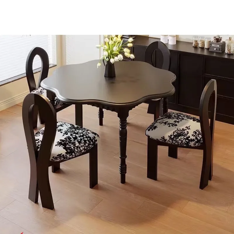 

round dining solid wood dining black American high-end household small apartment round dining