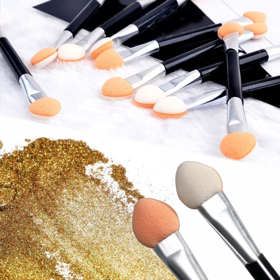 10Pcs Double-Sided Nail Powder Brushes Sponge Mirror Chrome Pigment Eye Shadow Brush Stick Applicator for Beauty Makeup