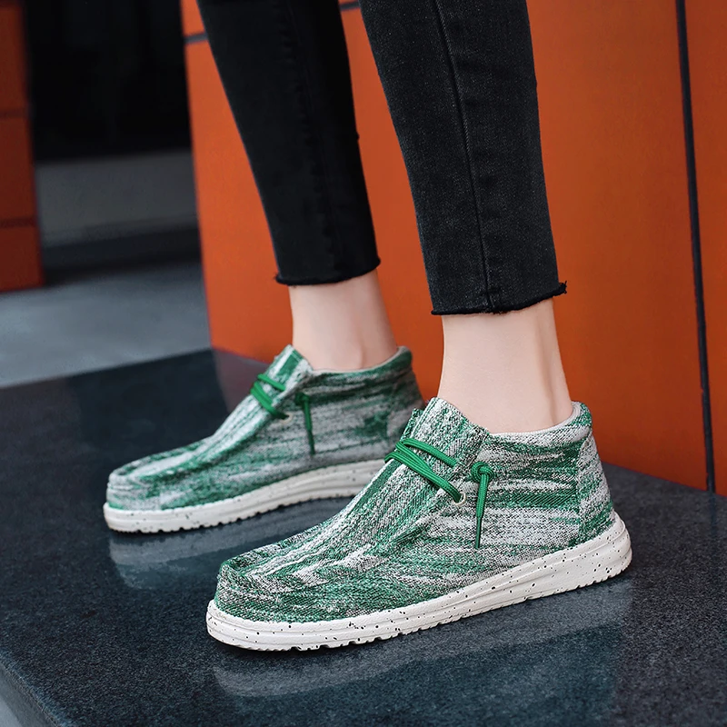 Spring New High Top Women's Shoes One Step Legged Loafers Fashionable Lazy Shoes Comfortable and Versatile Sports Canvas Shoes