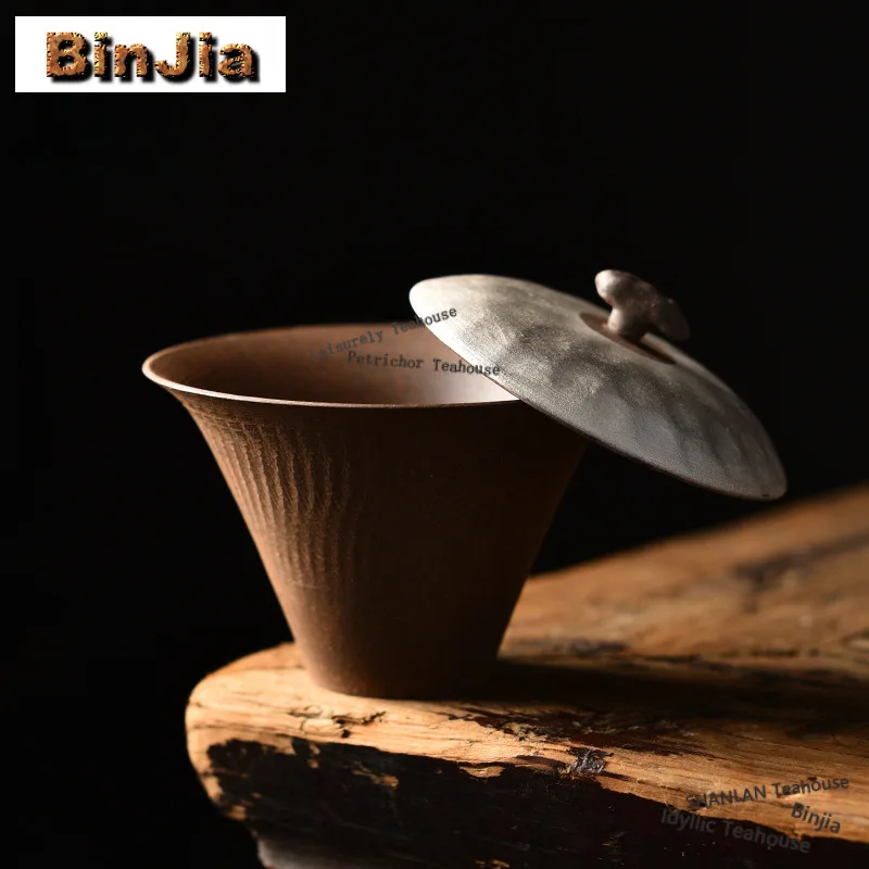 

Позолоченный серебряный гайвань ручной работы из грубой керамики, домашняя чайная чаша с крышкой, набор для заваривания чая, посуда для чая, подарок