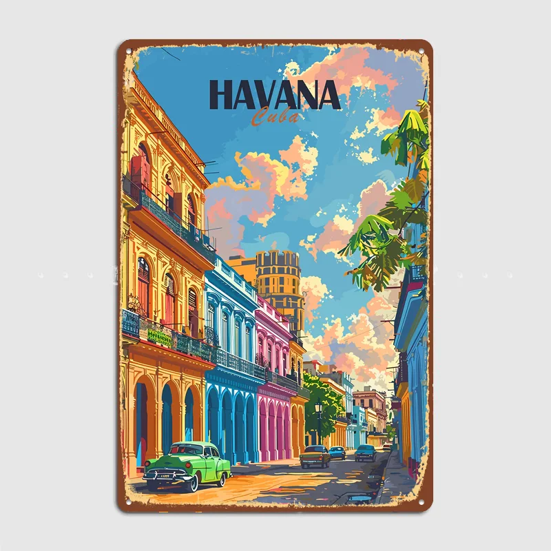 Havana Street Scene Metal Custom Sign Living Room Wall Indoor Decor Room Decoration Bedroom Posters Home Decor