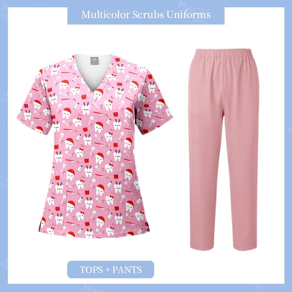 Scrub elastico Top Uniformi mediche Scrub stampato Top Donna Bellezza Spa Uniforme Infermieristica medica Abiti da lavoro Dottore Infermiera Scrub