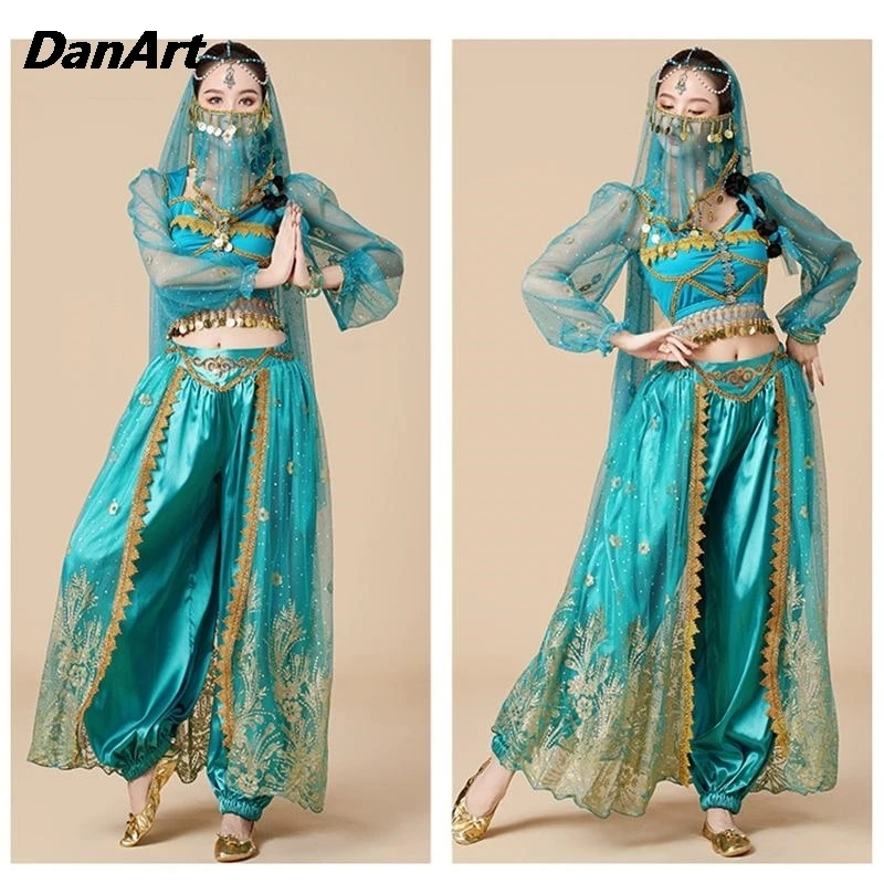 جديد السيدات أداء الرقص الشرقي زي مجموعة الياسمين الأميرة أنس زي الكبار الرقص الهندي هالوين نمط غريب مجموعة