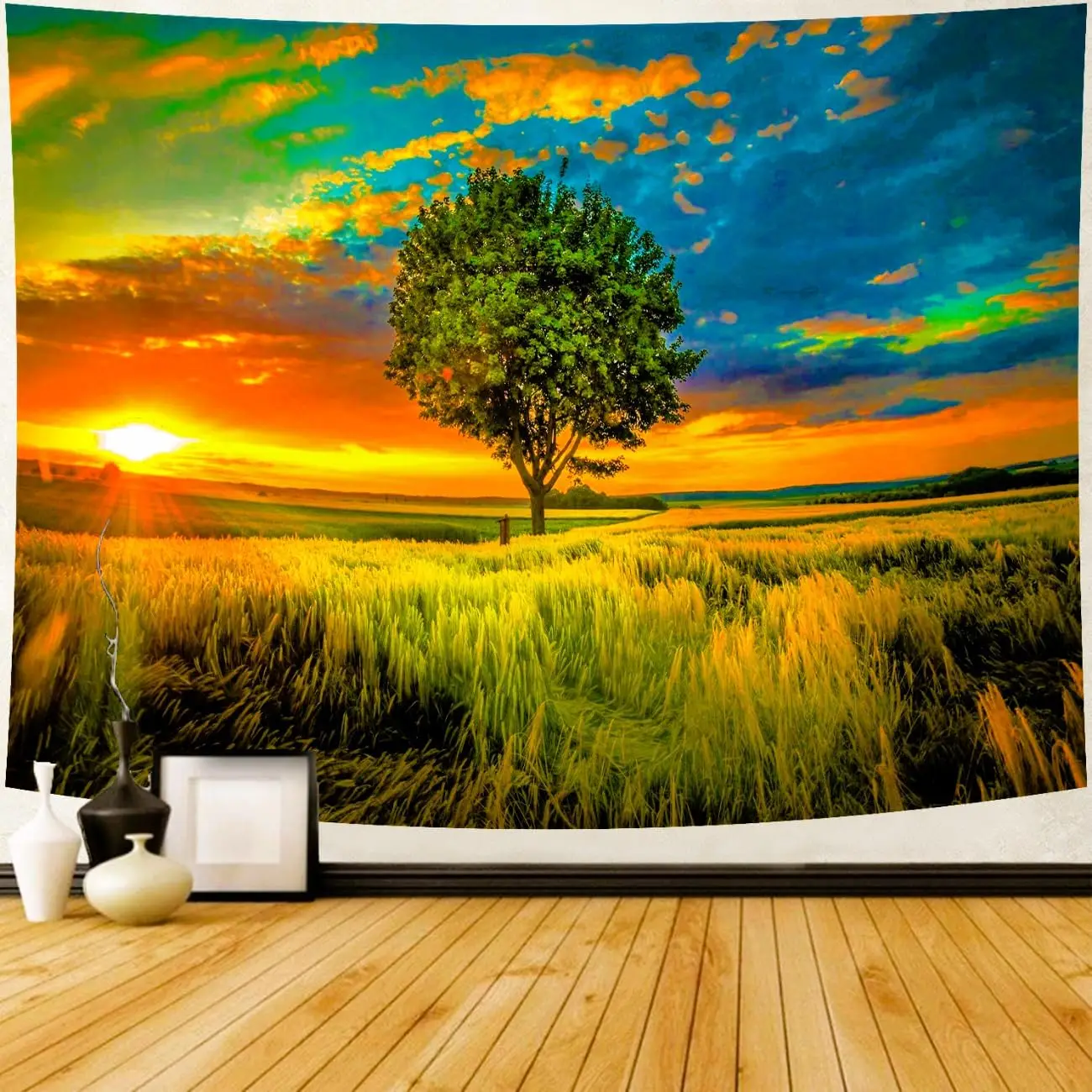 Sunset Tree of Life Tapestry Forest Nature Landscape Wall Hanging Natural Sunrise Tapestry for Room Decoration