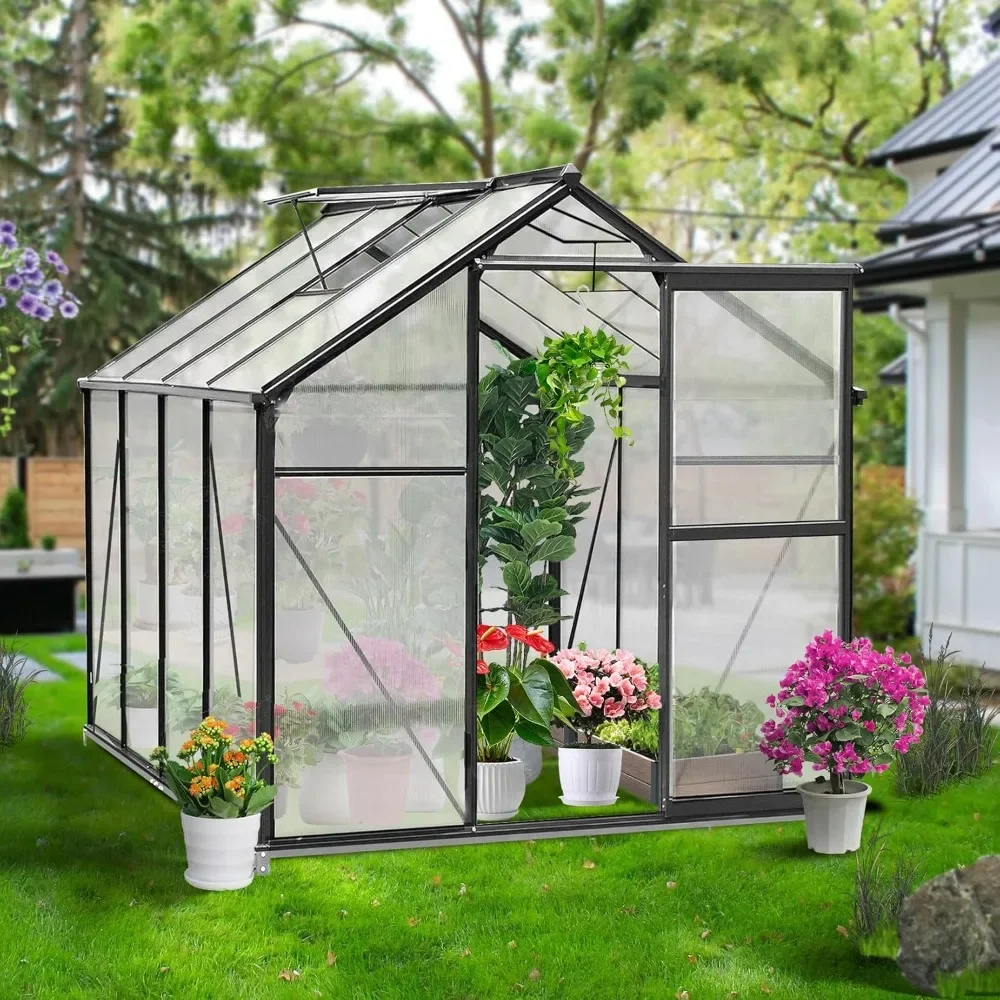 6x6 FT Outdoor Greenhouse, Polycarbonate Green Houses for Outside, Heavy Duty Large Walk in Green House for Plants