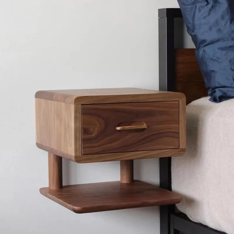 North American black walnut bedside table, Italian suspended all-solid wood wall-mounted storage cabinet,