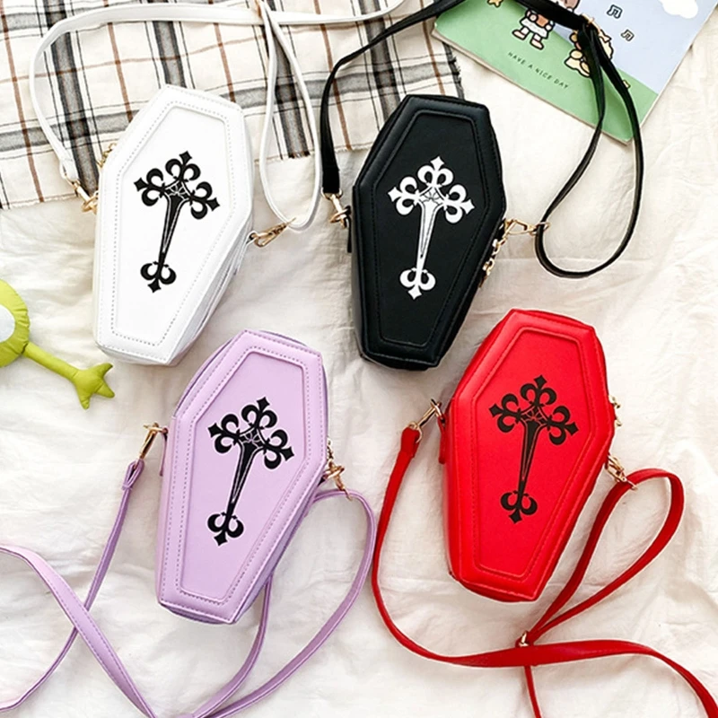 Novelty Coffin Shape Purses and Handbags for Women Gothic Cross Shoulder Bag Girls Small Crossbody Bag Fashion Day Clutches 2022